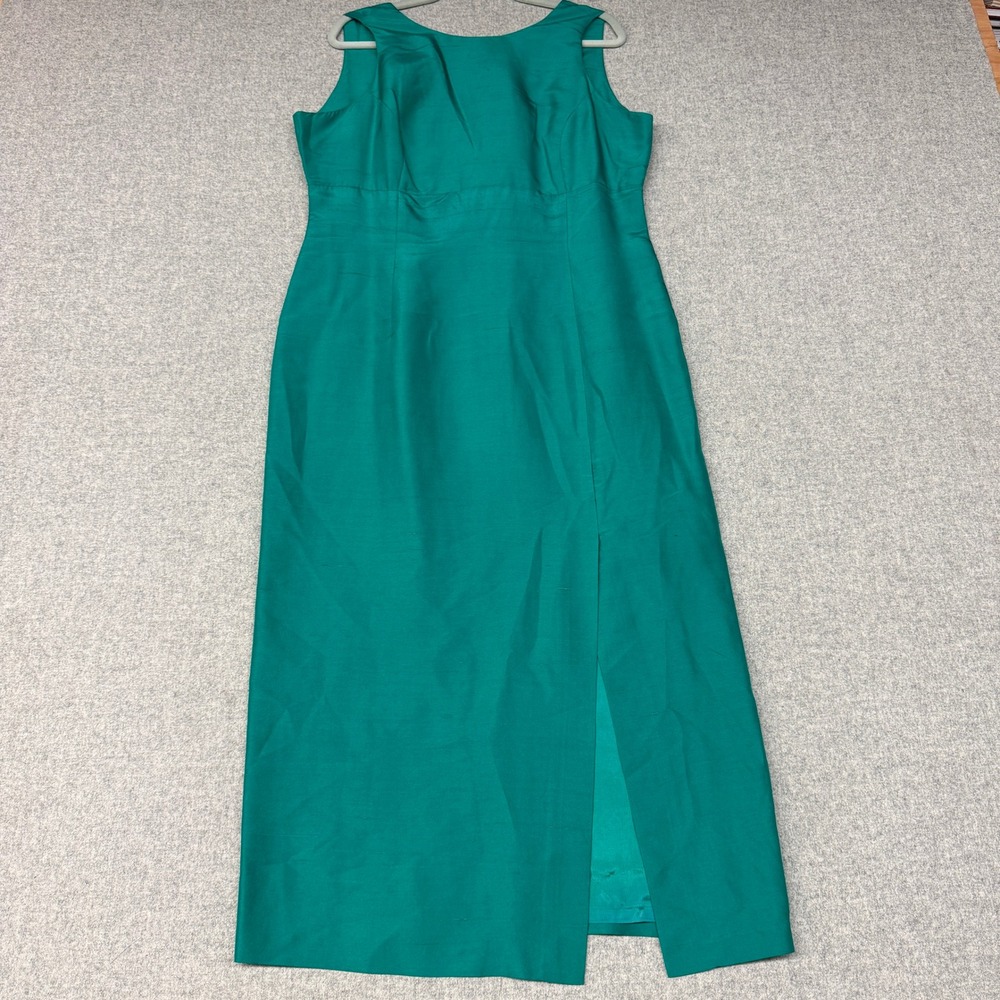August Silk Maxi Dress Size 14 Teal Green 100% Silk Sleeveless Keyhole Back Slit